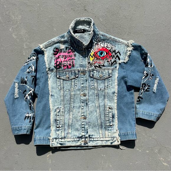 Hard Rock Cafe Bad Girl Vog Paris Catwoman Denim Jean Two Tone Jacket Blue B LG - Picture 3 of 9